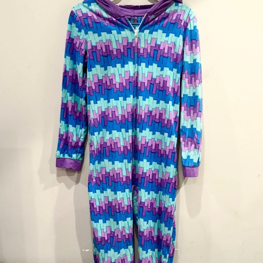 Fortnite Loot Llama Purple Blue Hooded Onesie Pajamas Kids Size 14/16 NWOT - Picture 3 of 10